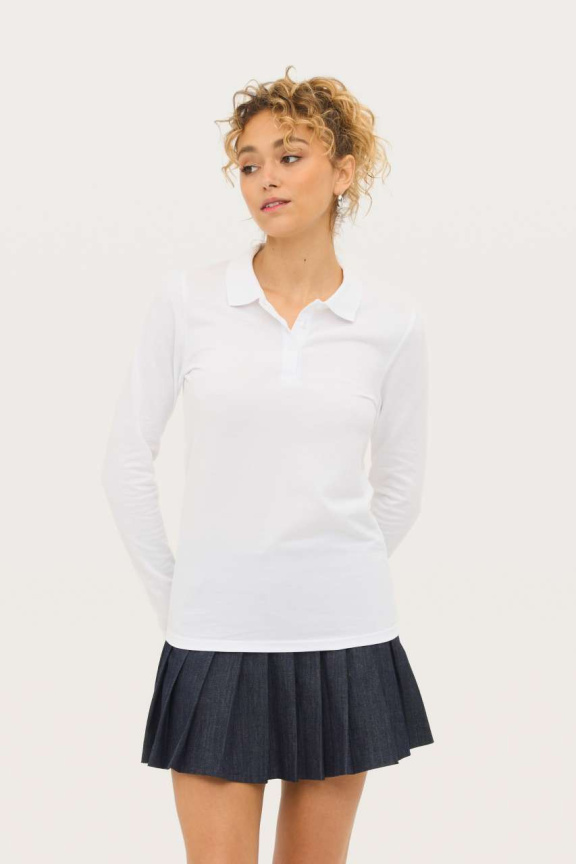 Tricou Polo Piqué cu Mâneci Lungi pentru Femei