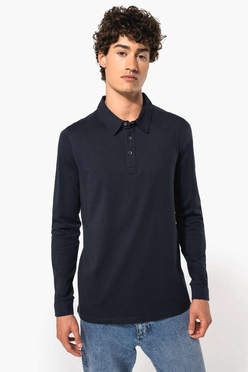 Tricou Polo Bărbați cu Mâneci Lungi din Bumbac