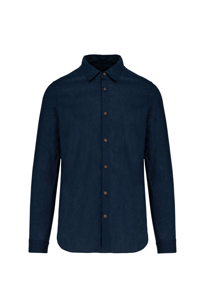 Men's Navy Linen and Cotton Long Sleeve Shirt