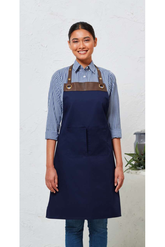 Espresso Bib Apron with Faux Leather Trim