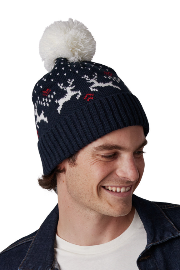 Winter Beanie with Reindeer Pattern - Cozy & Stylish
