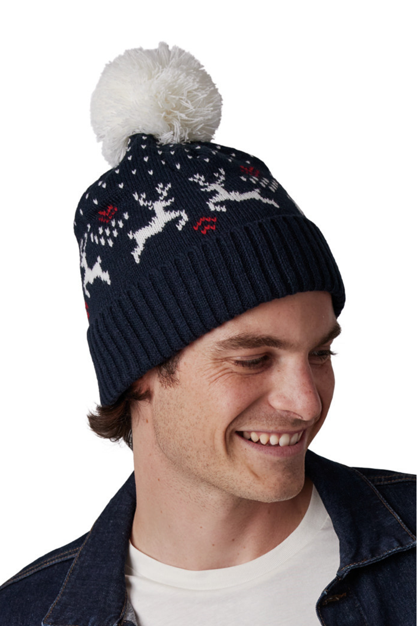 Winter Beanie with Reindeer Pattern - Cozy & Stylish