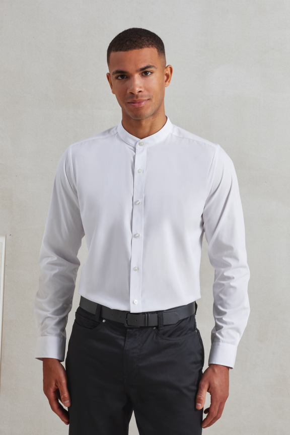 Unisex Banded Collar Long Sleeve Shirt
