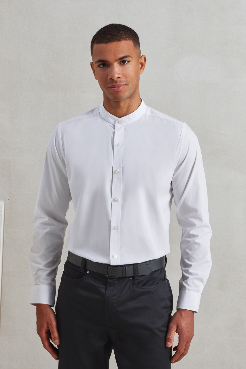Unisex Banded Collar Long Sleeve Shirt