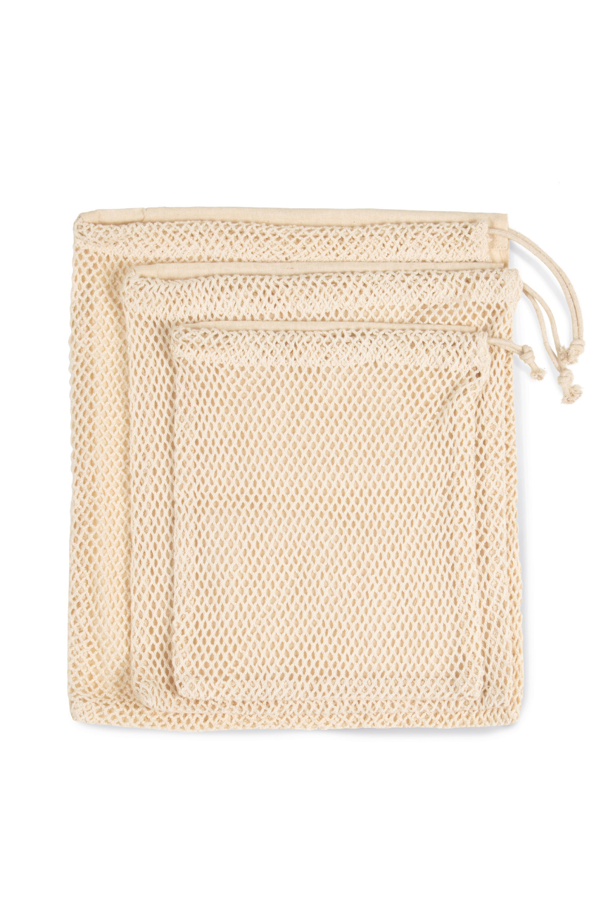 Cotton Mesh Drawstring Bag Set - Eco-Friendly Storage