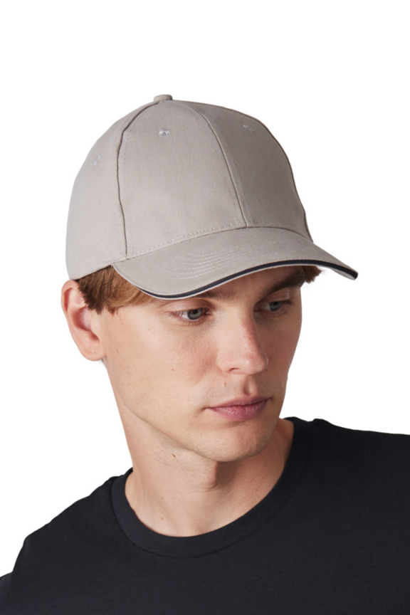 6-Panel Cotton Cap with Contrasting Sandwich Peak