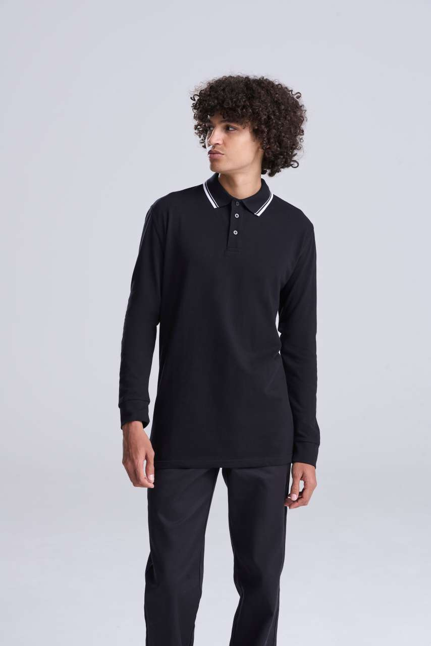 Long Sleeve Tipped Polo Shirt - Stylish & Comfortable