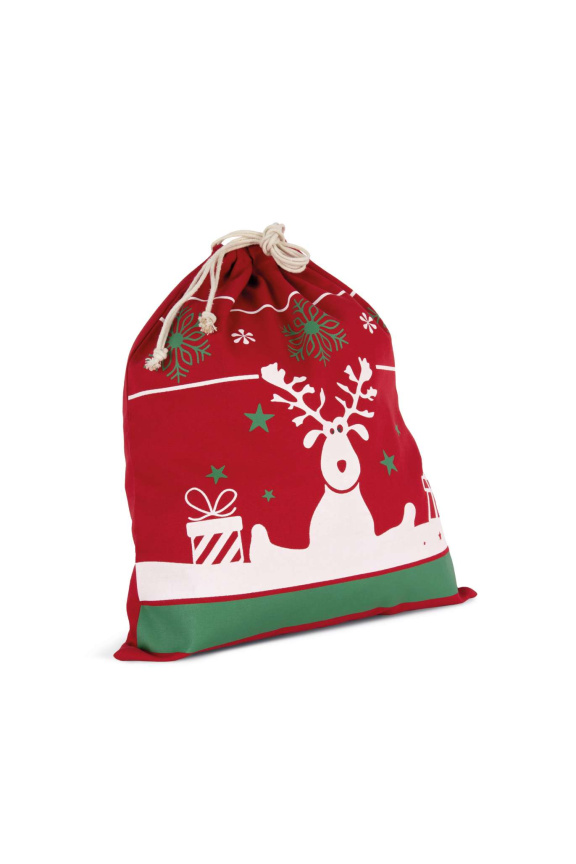 Festive Cotton Drawstring Bag with Christmas Patterns