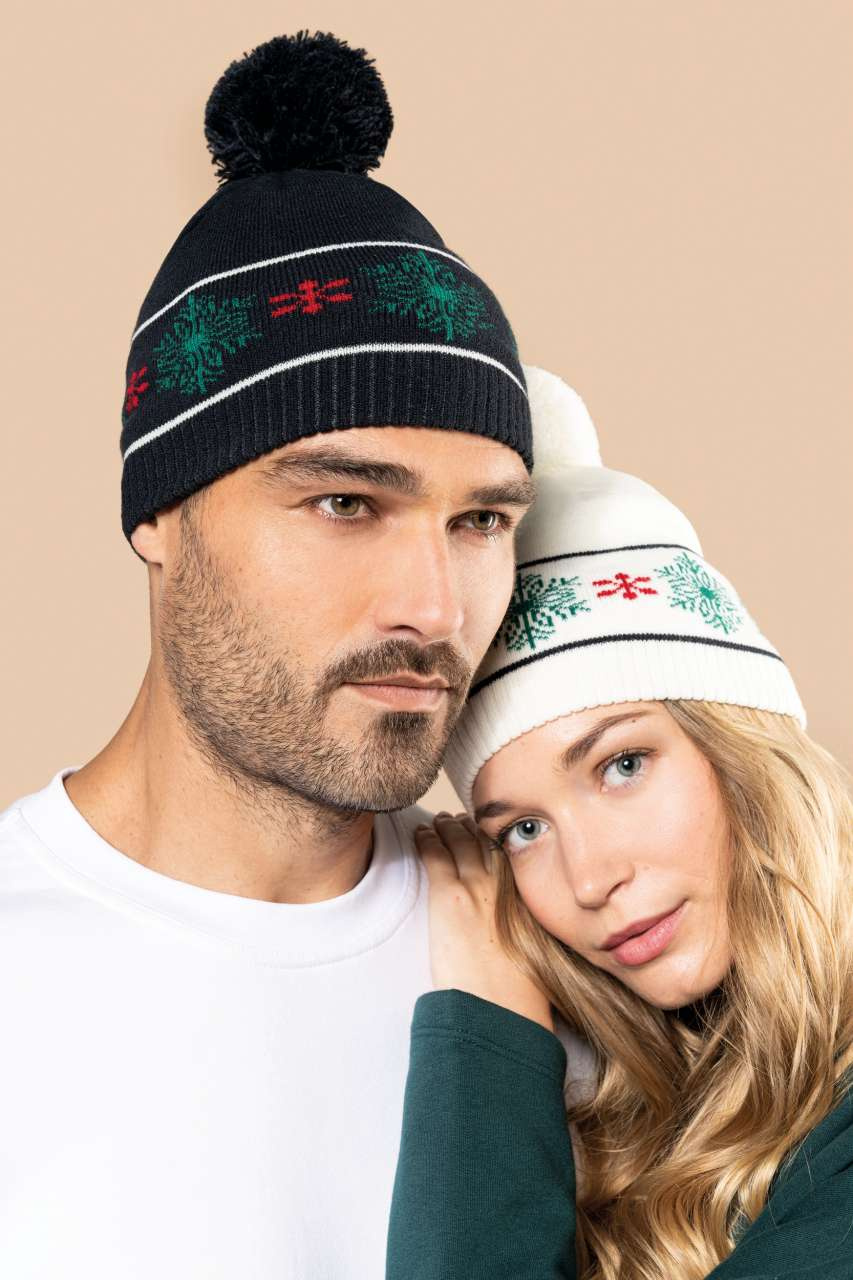 Festive Christmas Pattern Beanie with Bobble