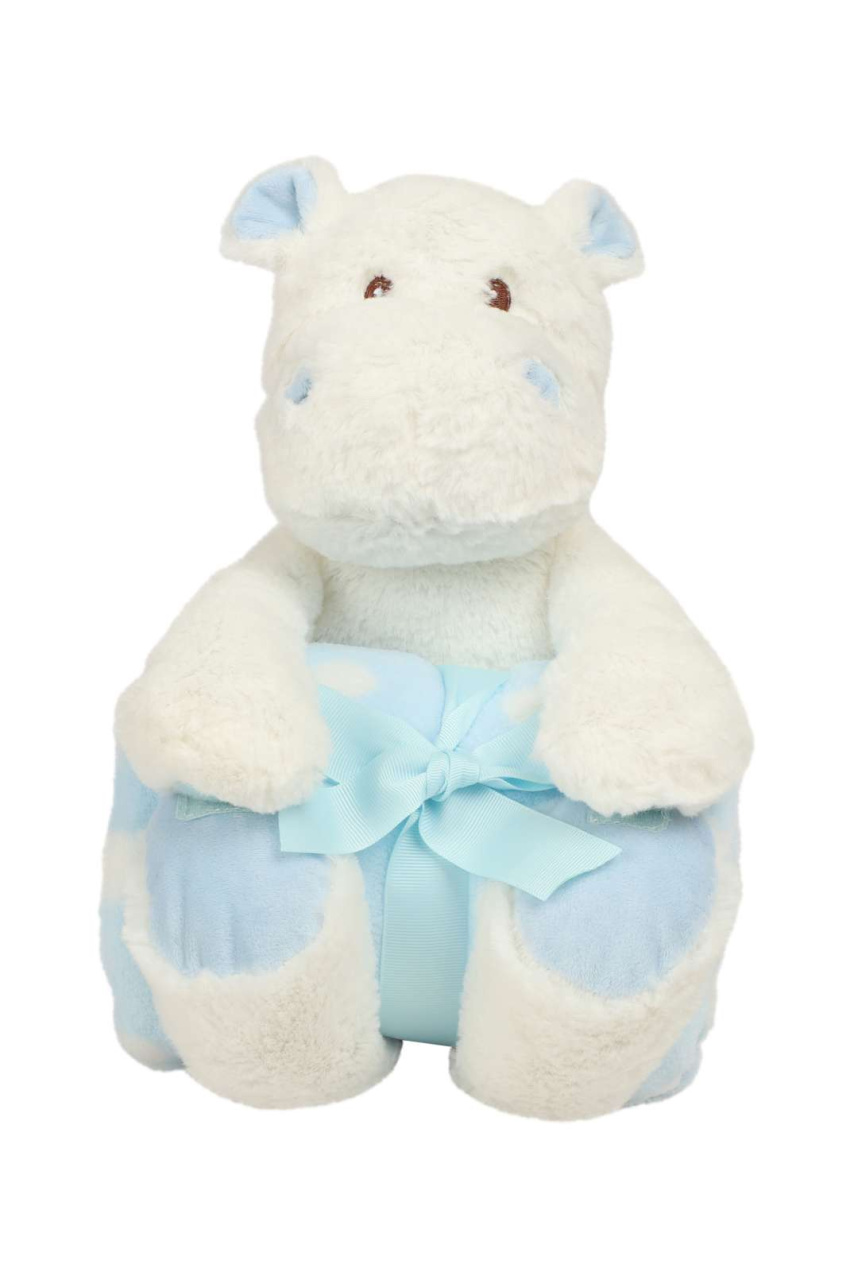 Soft Plush Hippo Toy with Velour Blanket