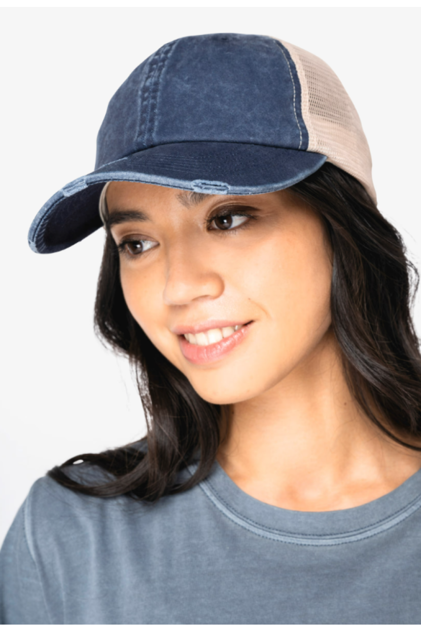 Șapcă Trucker Unisex Eco-Friendly cu Efect Ripped