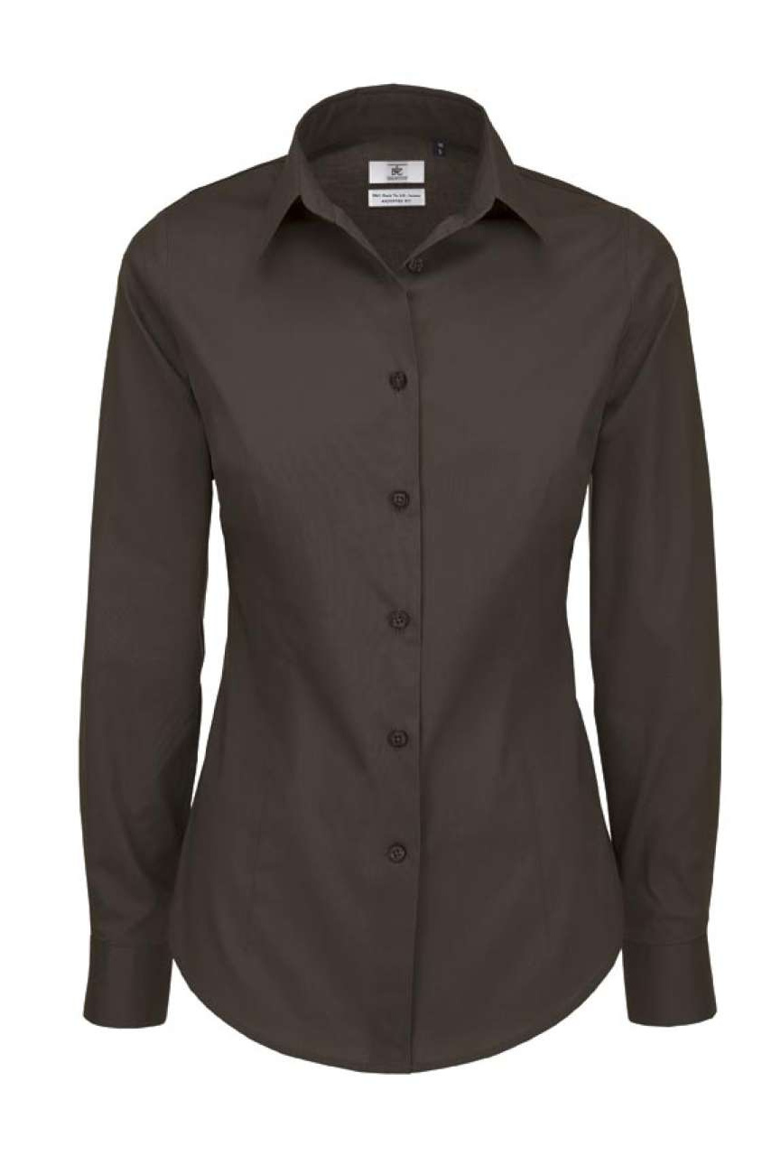 Women's Black Tie Long Sleeve Shirt - Elegant Poplin
