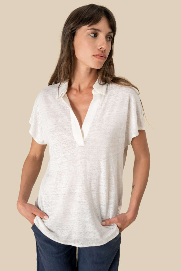 Women's Linen Knit Polo Shirt - Stylish & Comfortable