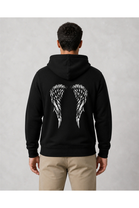 Hanorac bărbați Angel Wings, bumbac, negru | Reborne