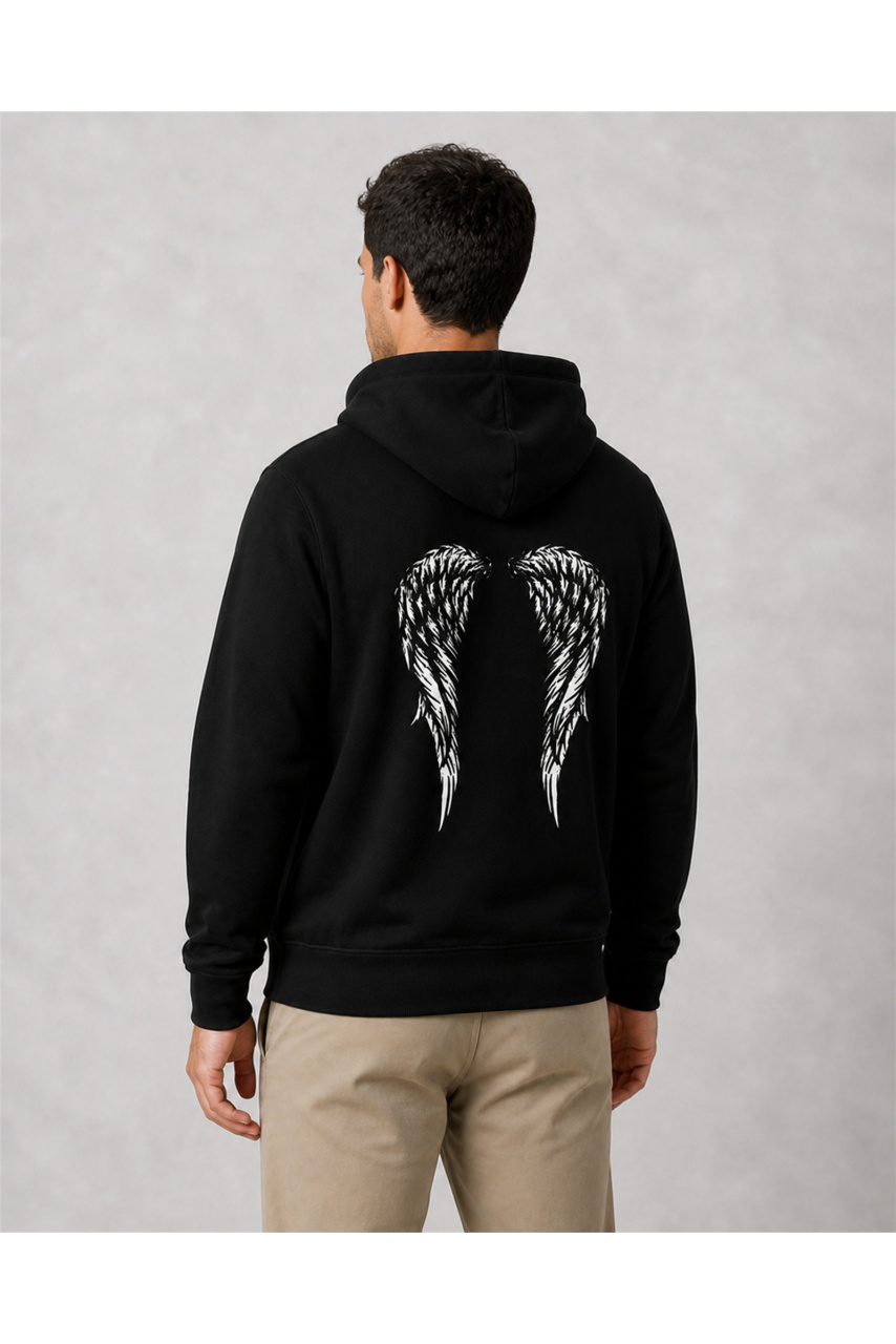 Hanorac bărbați Angel Wings, bumbac, negru | Reborne