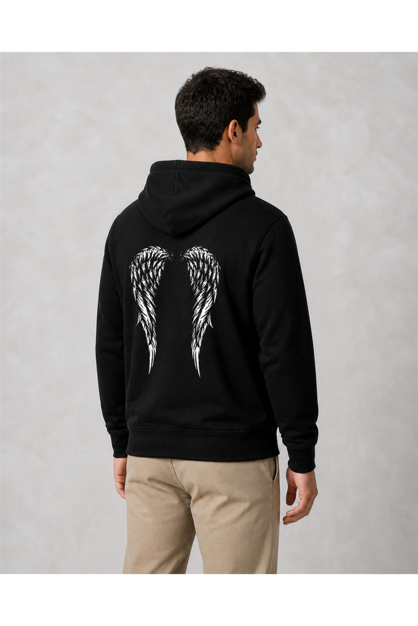 Hanorac bărbați Angel Wings, bumbac, negru | Reborne