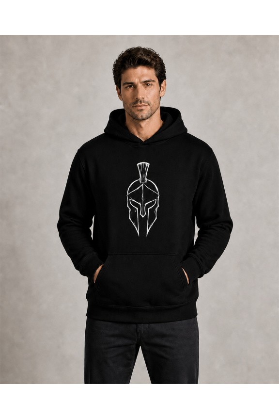 Men's Spartan Guard cotton-blend hoodie, casual streetwear, black