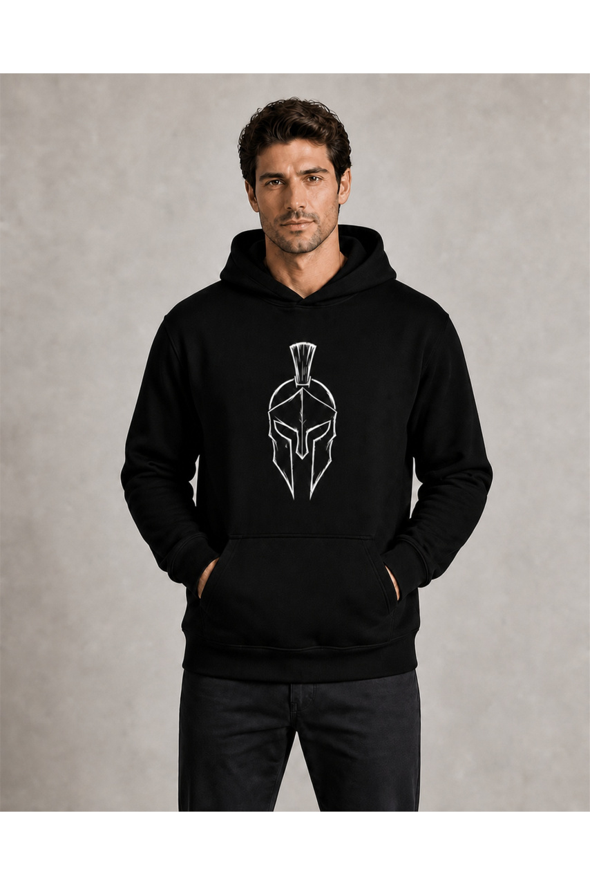 Men's Spartan Guard cotton-blend hoodie, casual streetwear, black