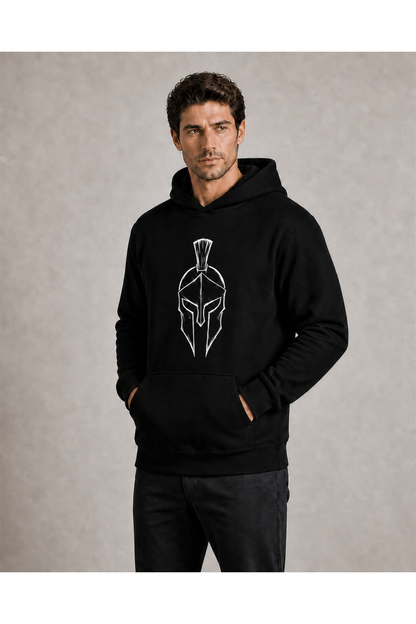 Men's Spartan Guard cotton-blend hoodie, casual streetwear, black