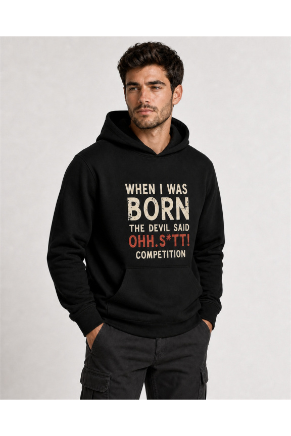 Hanorac bărbați Born Is Hell, bumbac, urban, negru