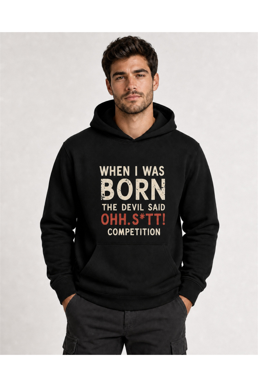 Men's Born Is Hell hoodie, cotton blend, urban, black