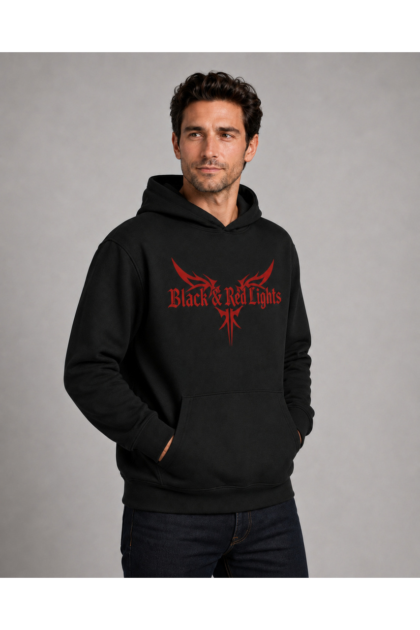 Hanorac bărbați Black & Red Lights, bumbac, streetwear, negru