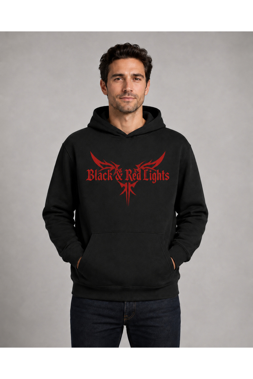 Men's Black & Red Lights cotton hoodie, urban, black