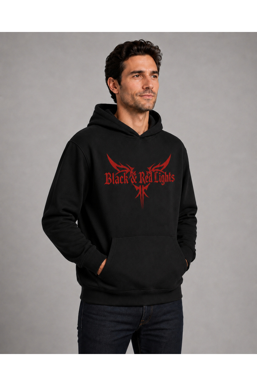 Hanorac bărbați Black & Red Lights, bumbac, streetwear, negru