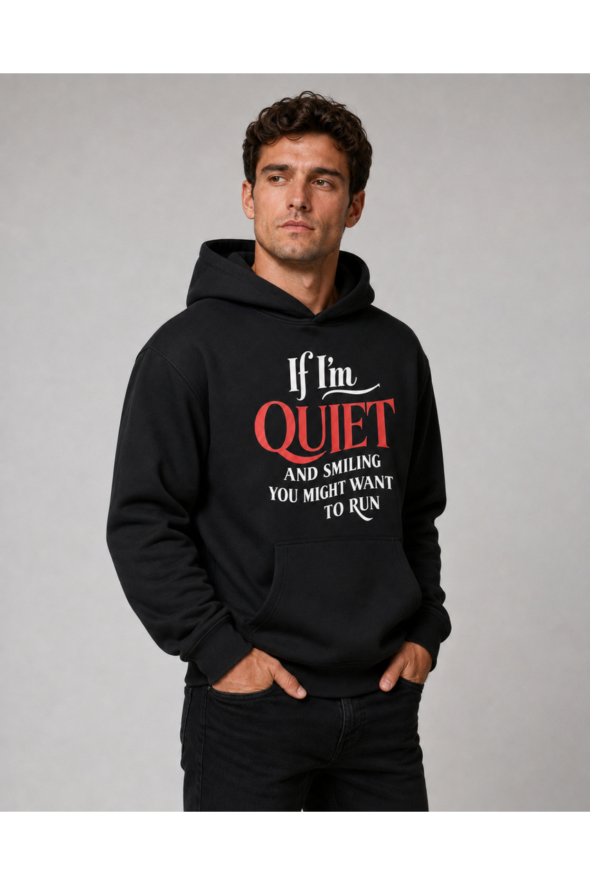 Men's Quiet Smile cotton hoodie, black