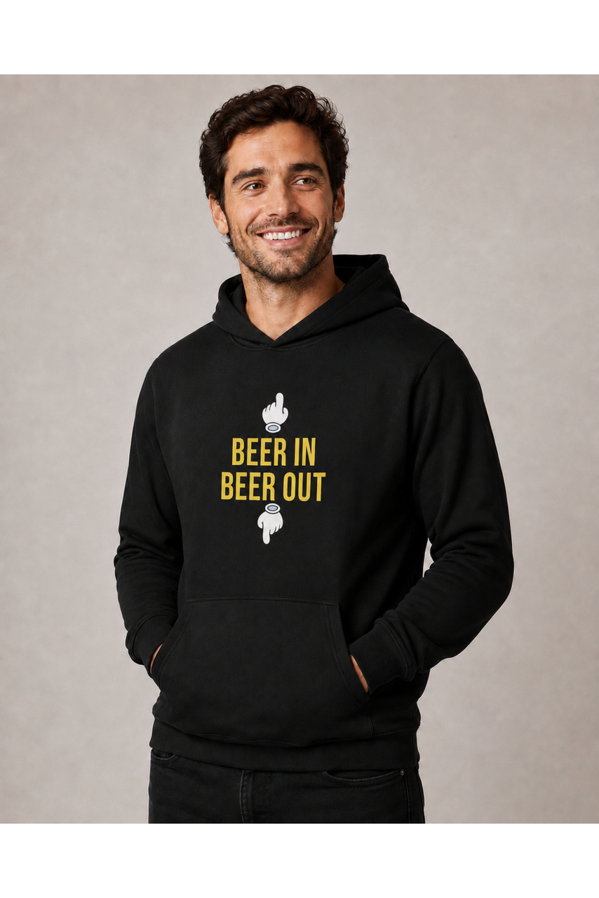 Hanorac bărbați Beer In Beer Out, bumbac, negru