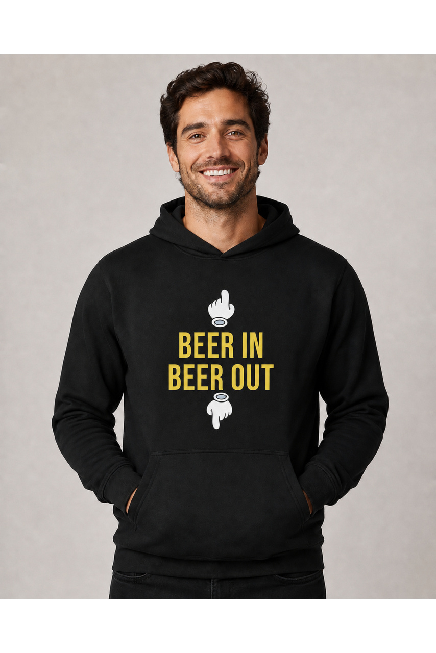 Hanorac bărbați Beer In Beer Out, bumbac, negru