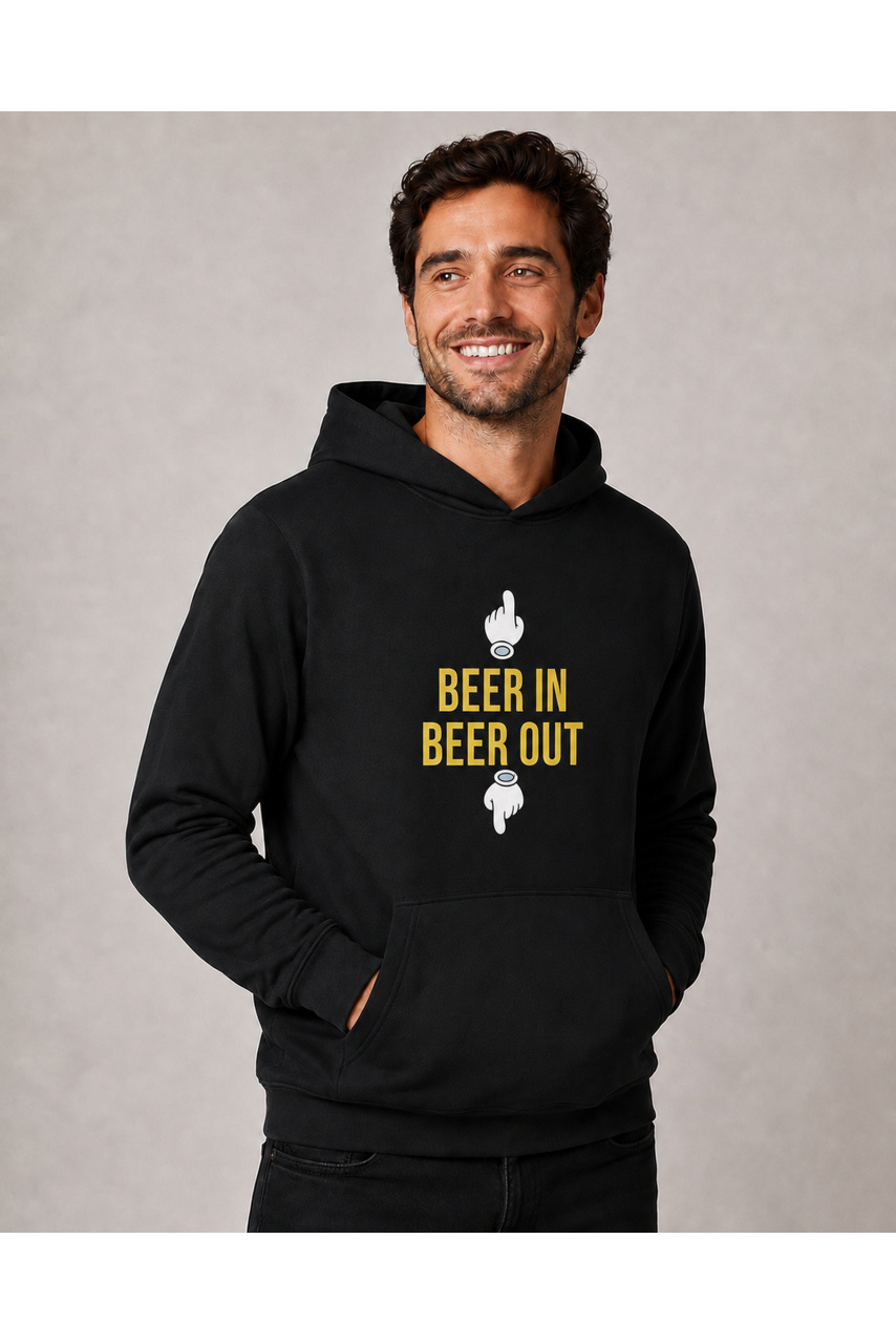 Men's Beer In Beer Out cotton hoodie, black